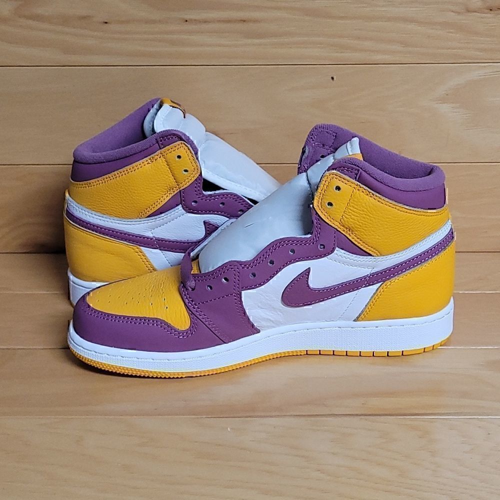 Air Jordan 1 Retro High OG GS Brotherhood University Gold Bordeaux 575441-706 - Picture 8 of 11